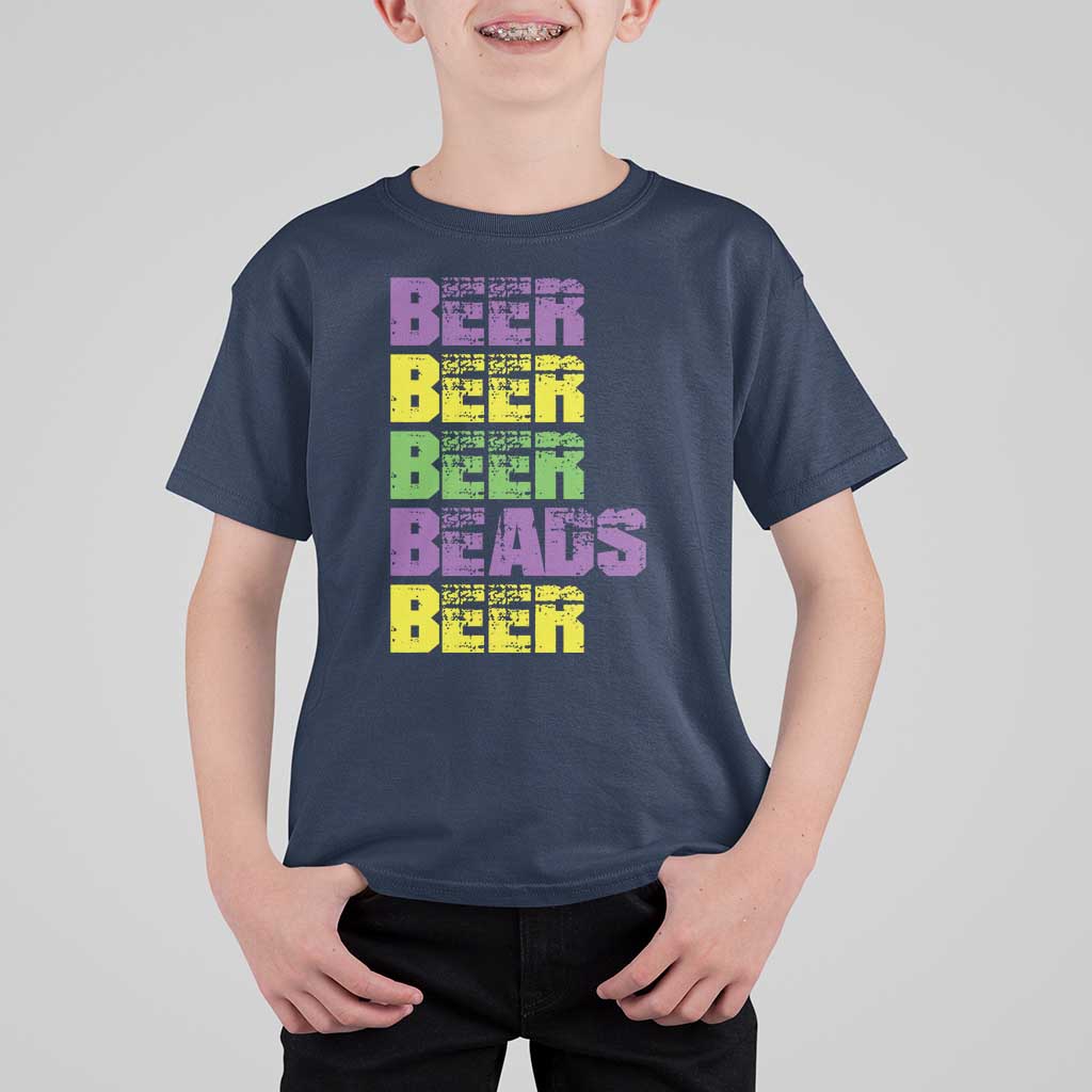Funny Mardi Gras T Shirt For Kid Retro Beer Beads Fat Tuesday Festival Celebration