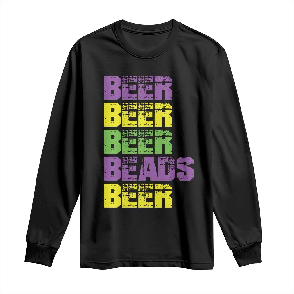 Funny Mardi Gras Long Sleeve Shirt Retro Beer Beads Fat Tuesday Festival Celebration