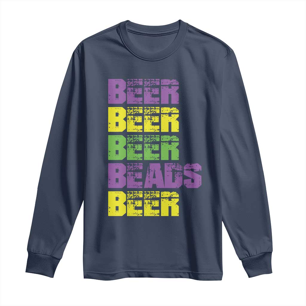 Funny Mardi Gras Long Sleeve Shirt Retro Beer Beads Fat Tuesday Festival Celebration