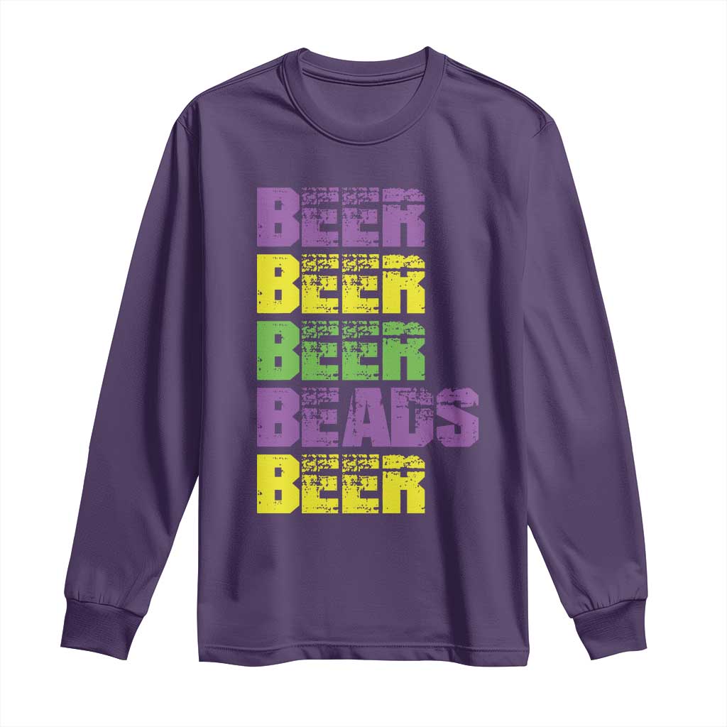 Funny Mardi Gras Long Sleeve Shirt Retro Beer Beads Fat Tuesday Festival Celebration