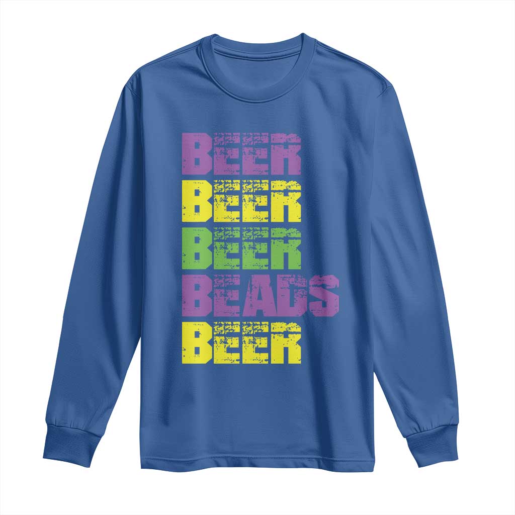 Funny Mardi Gras Long Sleeve Shirt Retro Beer Beads Fat Tuesday Festival Celebration