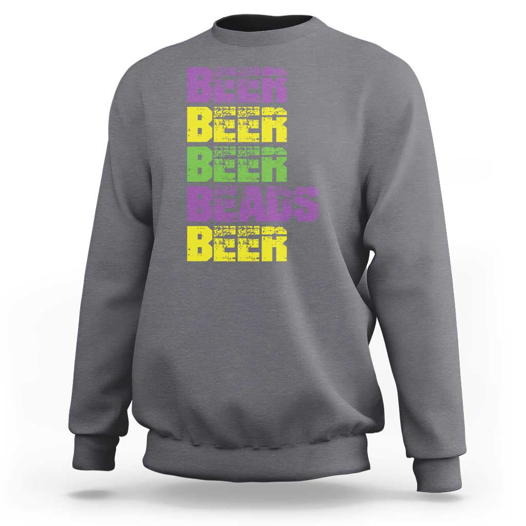 Funny Mardi Gras Sweatshirt Retro Beer Beads Fat Tuesday Festival Celebration