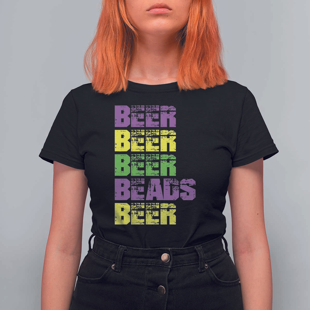 Funny Mardi Gras T Shirt For Women Retro Beer Beads Fat Tuesday Festival Celebration
