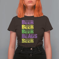 Funny Mardi Gras T Shirt For Women Retro Beer Beads Fat Tuesday Festival Celebration