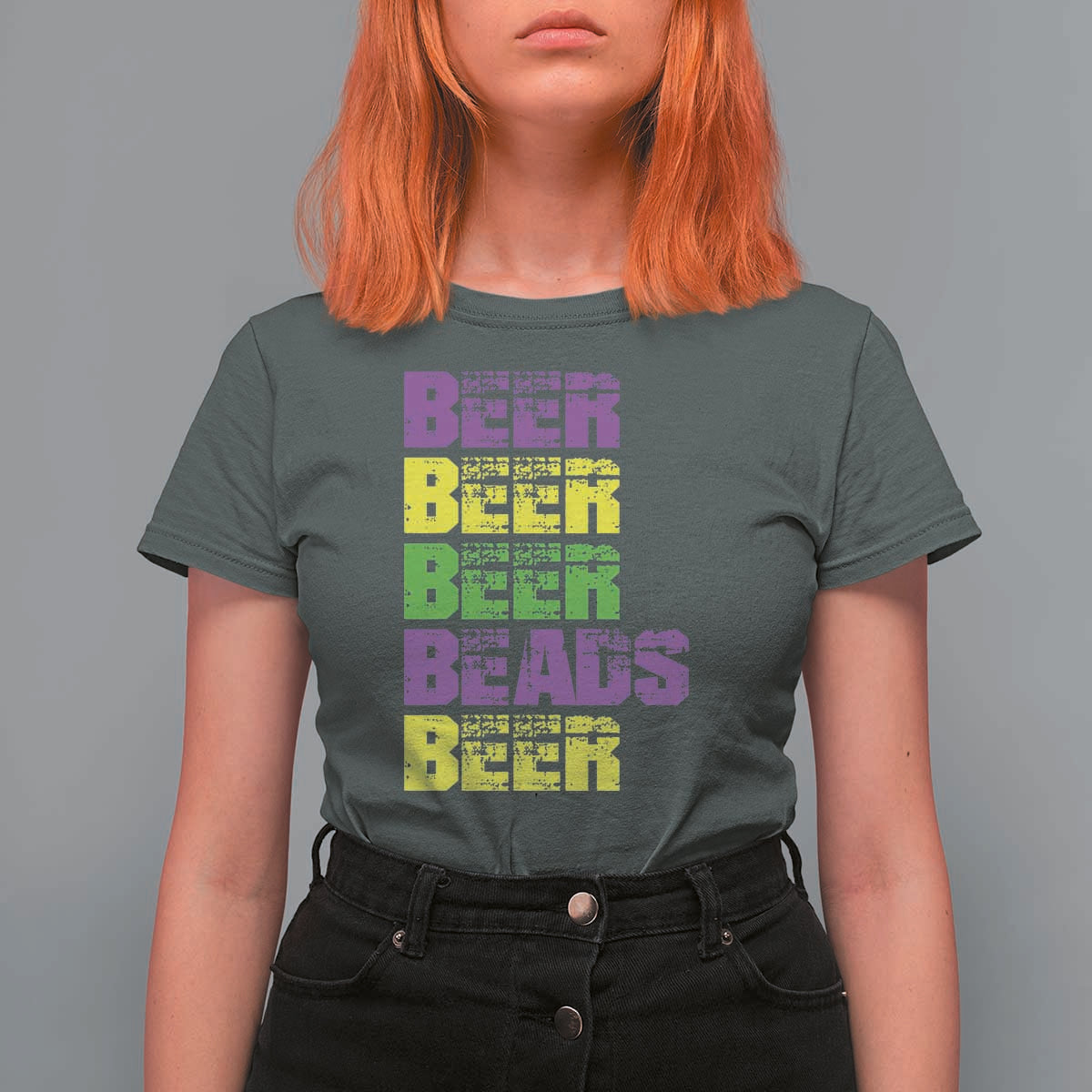 Funny Mardi Gras T Shirt For Women Retro Beer Beads Fat Tuesday Festival Celebration