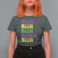 Funny Mardi Gras T Shirt For Women Retro Beer Beads Fat Tuesday Festival Celebration