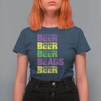 Funny Mardi Gras T Shirt For Women Retro Beer Beads Fat Tuesday Festival Celebration