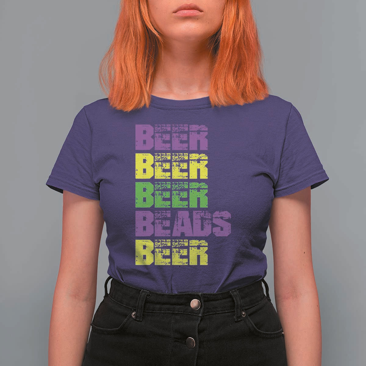 Funny Mardi Gras T Shirt For Women Retro Beer Beads Fat Tuesday Festival Celebration