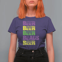 Funny Mardi Gras T Shirt For Women Retro Beer Beads Fat Tuesday Festival Celebration