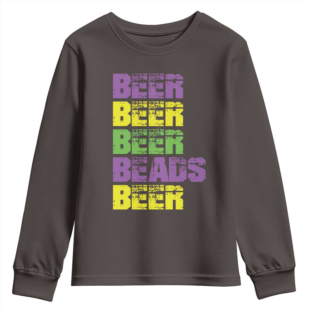 Funny Mardi Gras Youth Sweatshirt Retro Beer Beads Fat Tuesday Festival Celebration
