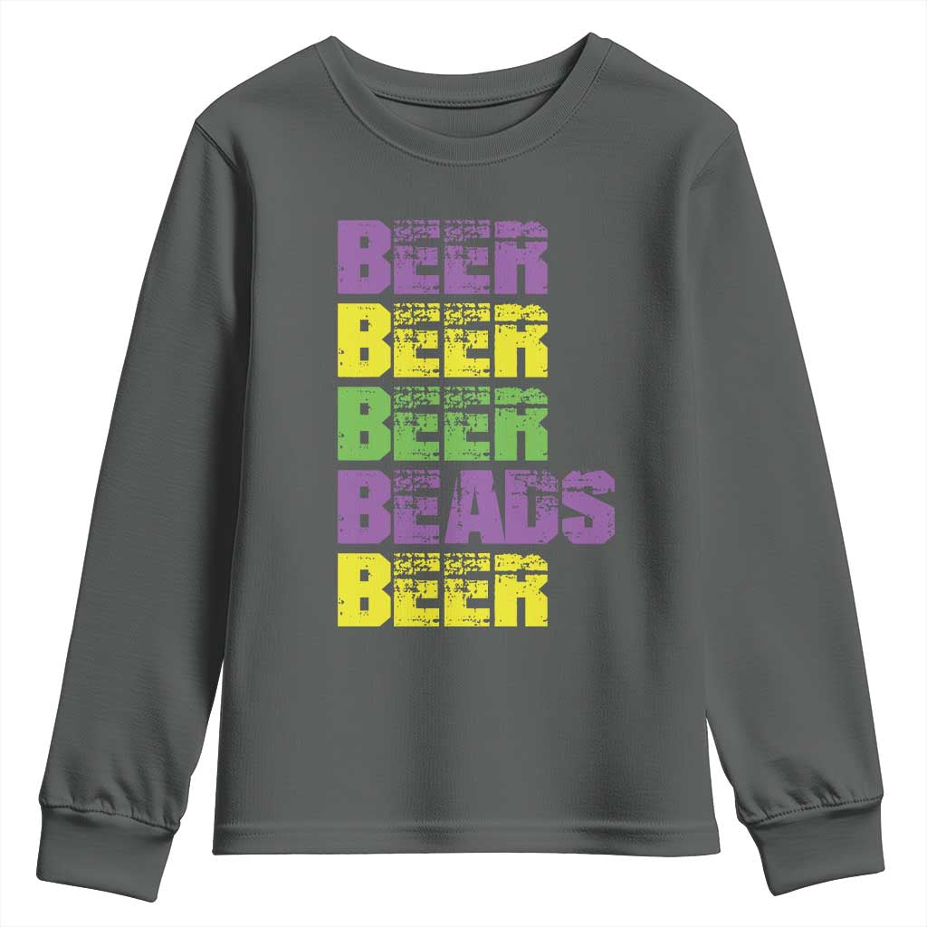 Funny Mardi Gras Youth Sweatshirt Retro Beer Beads Fat Tuesday Festival Celebration