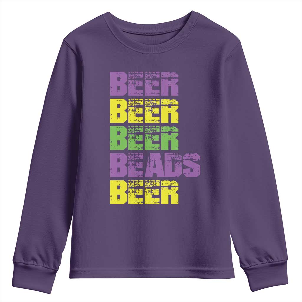 Funny Mardi Gras Youth Sweatshirt Retro Beer Beads Fat Tuesday Festival Celebration