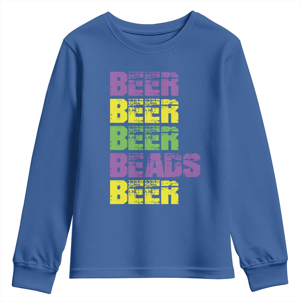 Funny Mardi Gras Youth Sweatshirt Retro Beer Beads Fat Tuesday Festival Celebration