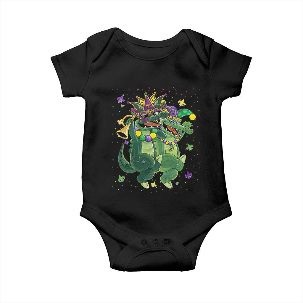Happy Mardi Gras Alligator Baby Onesie Mardigator Crocodile Dancing New Orleans Louisiana
