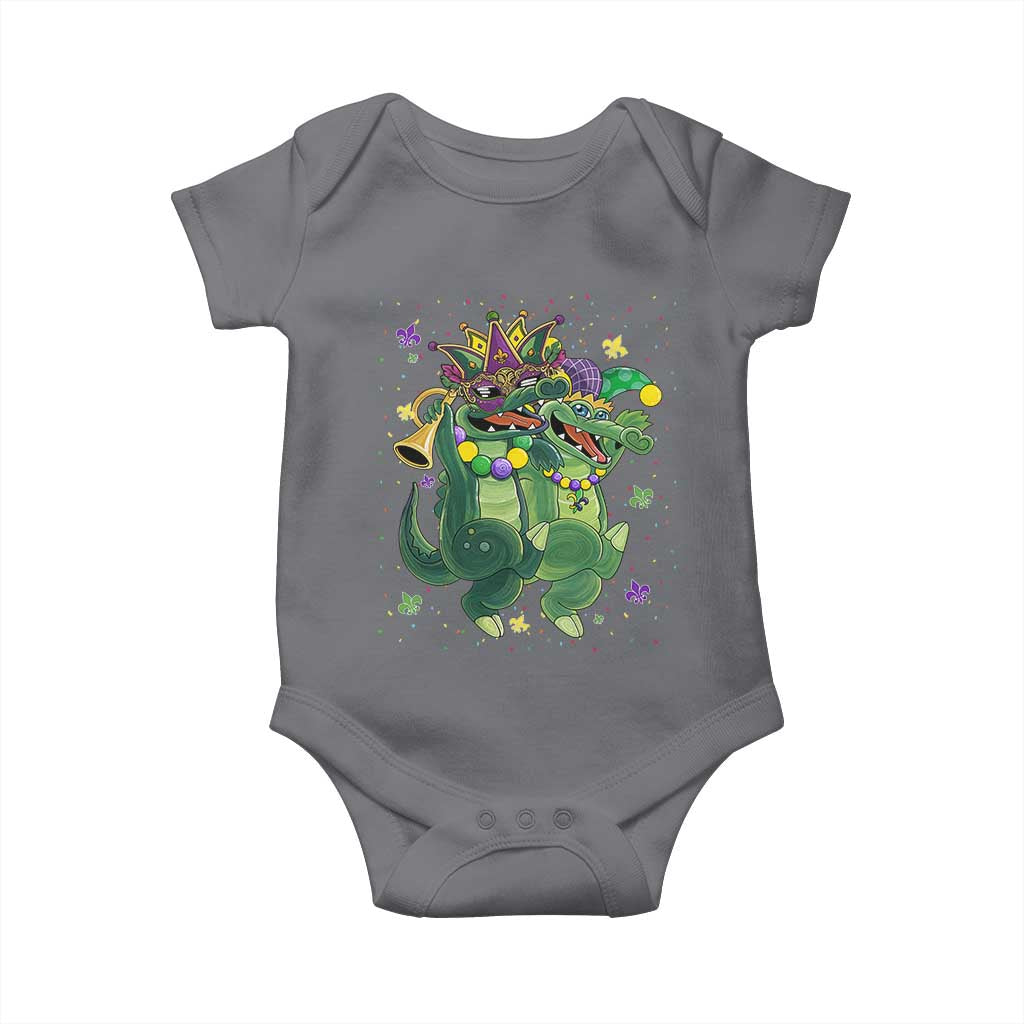 Happy Mardi Gras Alligator Baby Onesie Mardigator Crocodile Dancing New Orleans Louisiana