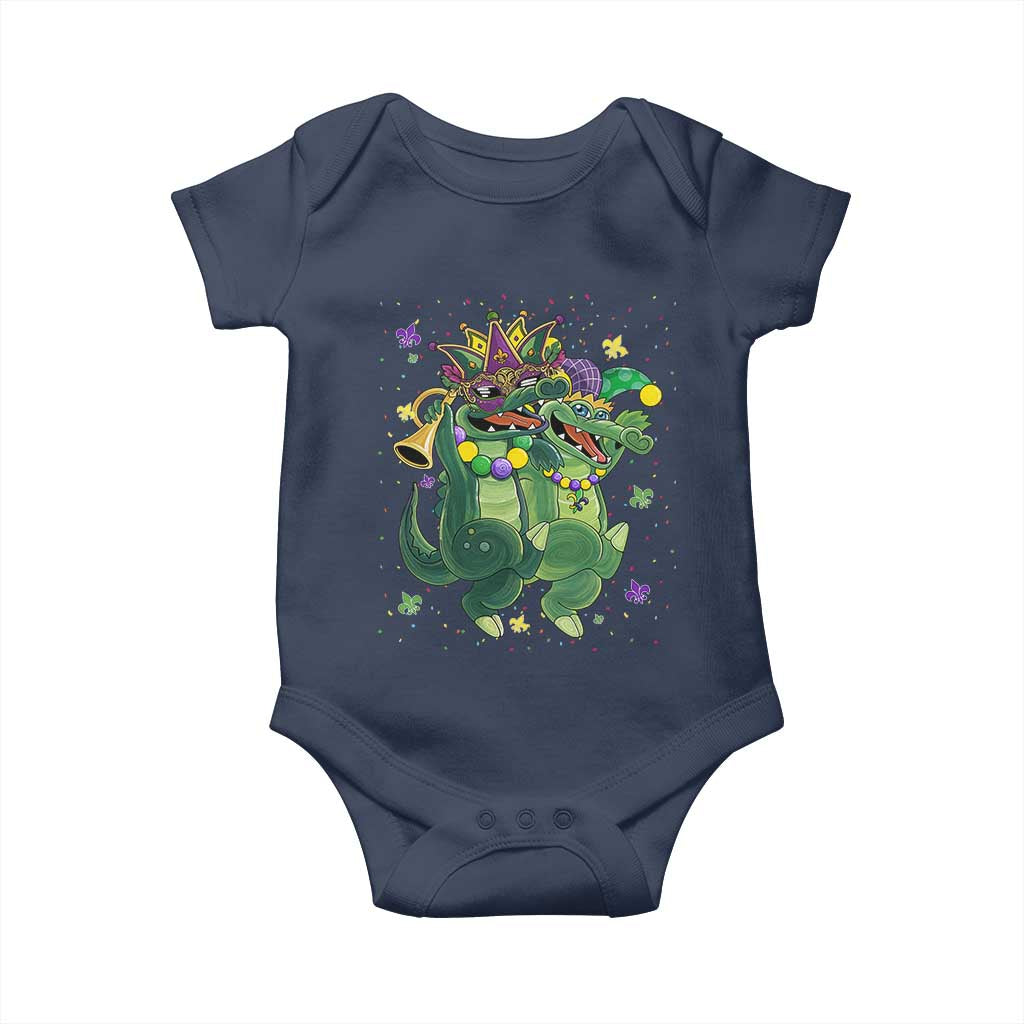 Happy Mardi Gras Alligator Baby Onesie Mardigator Crocodile Dancing New Orleans Louisiana