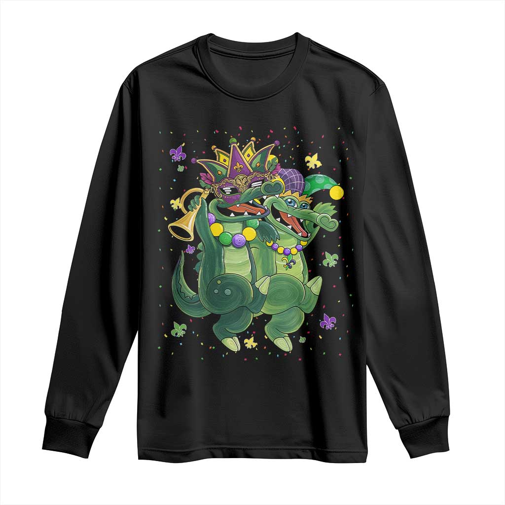 Happy Mardi Gras Alligator Long Sleeve Shirt Mardigator Crocodile Dancing New Orleans Louisiana
