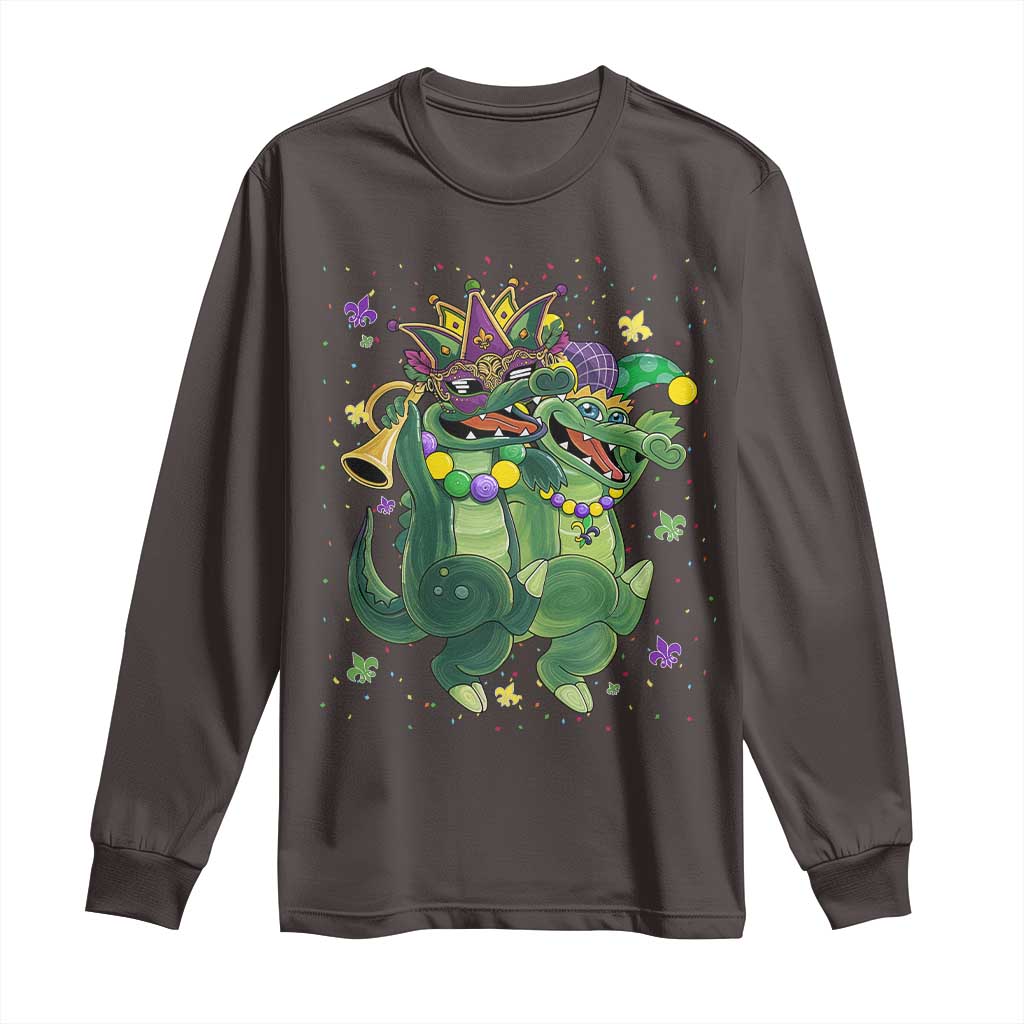 Happy Mardi Gras Alligator Long Sleeve Shirt Mardigator Crocodile Dancing New Orleans Louisiana