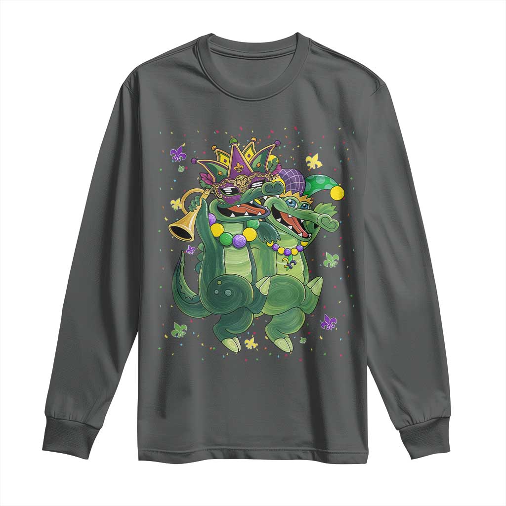 Happy Mardi Gras Alligator Long Sleeve Shirt Mardigator Crocodile Dancing New Orleans Louisiana