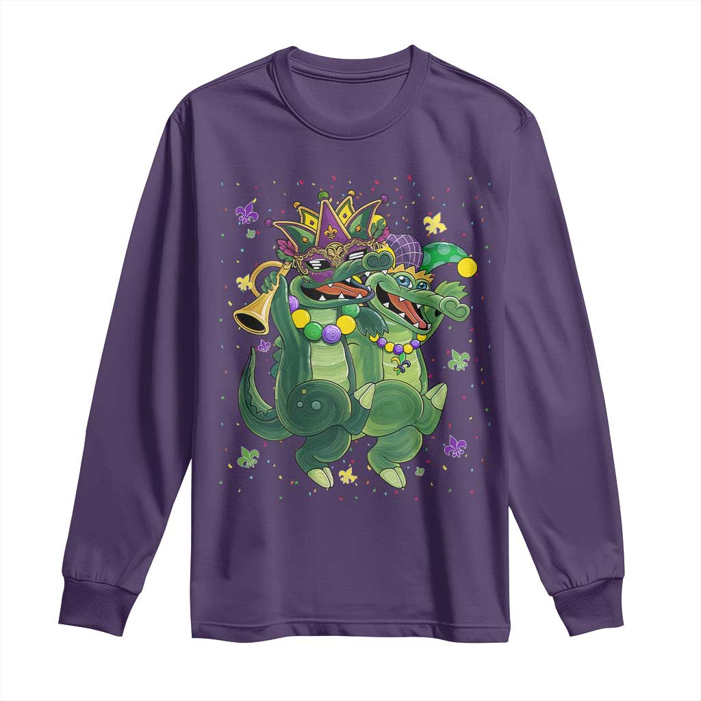 Happy Mardi Gras Alligator Long Sleeve Shirt Mardigator Crocodile Dancing New Orleans Louisiana