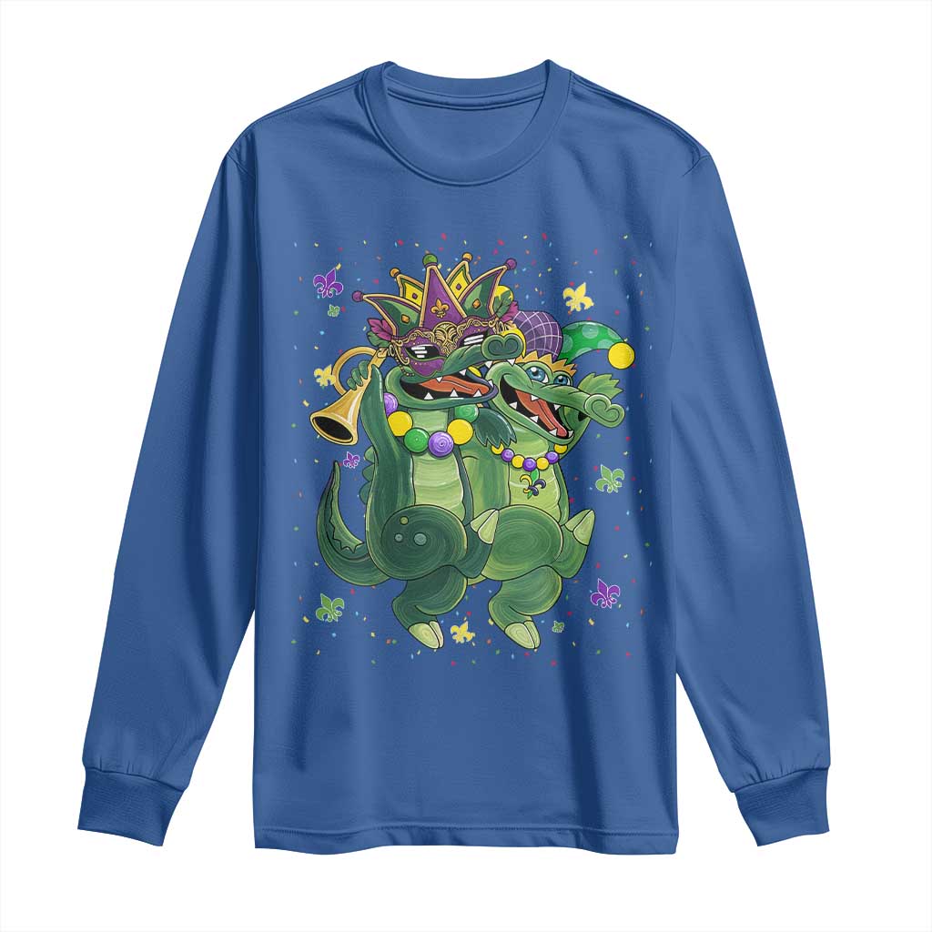 Happy Mardi Gras Alligator Long Sleeve Shirt Mardigator Crocodile Dancing New Orleans Louisiana