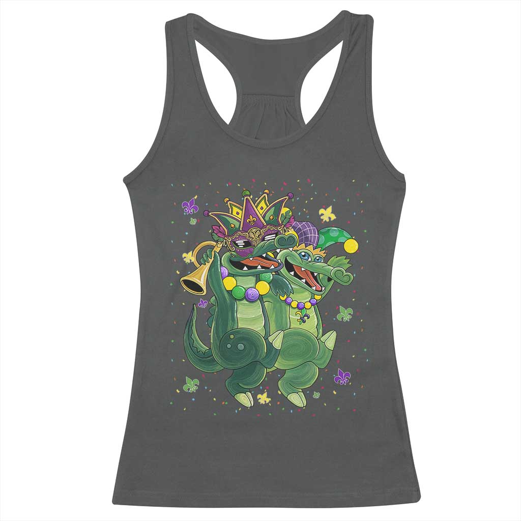 Happy Mardi Gras Alligator Racerback Tank Top Mardigator Crocodile Dancing New Orleans Louisiana