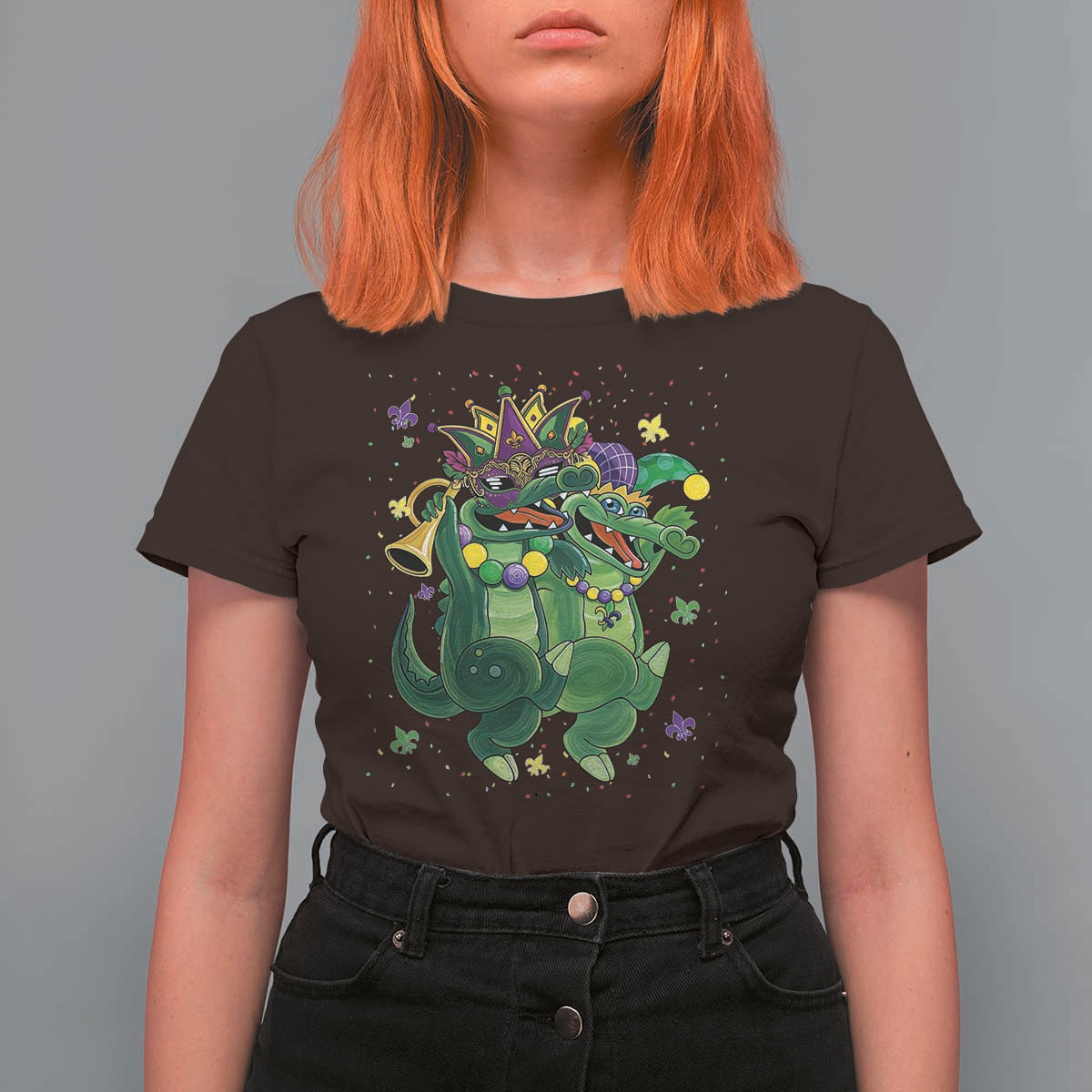 Happy Mardi Gras Alligator T Shirt For Women Mardigator Crocodile Dancing New Orleans Louisiana