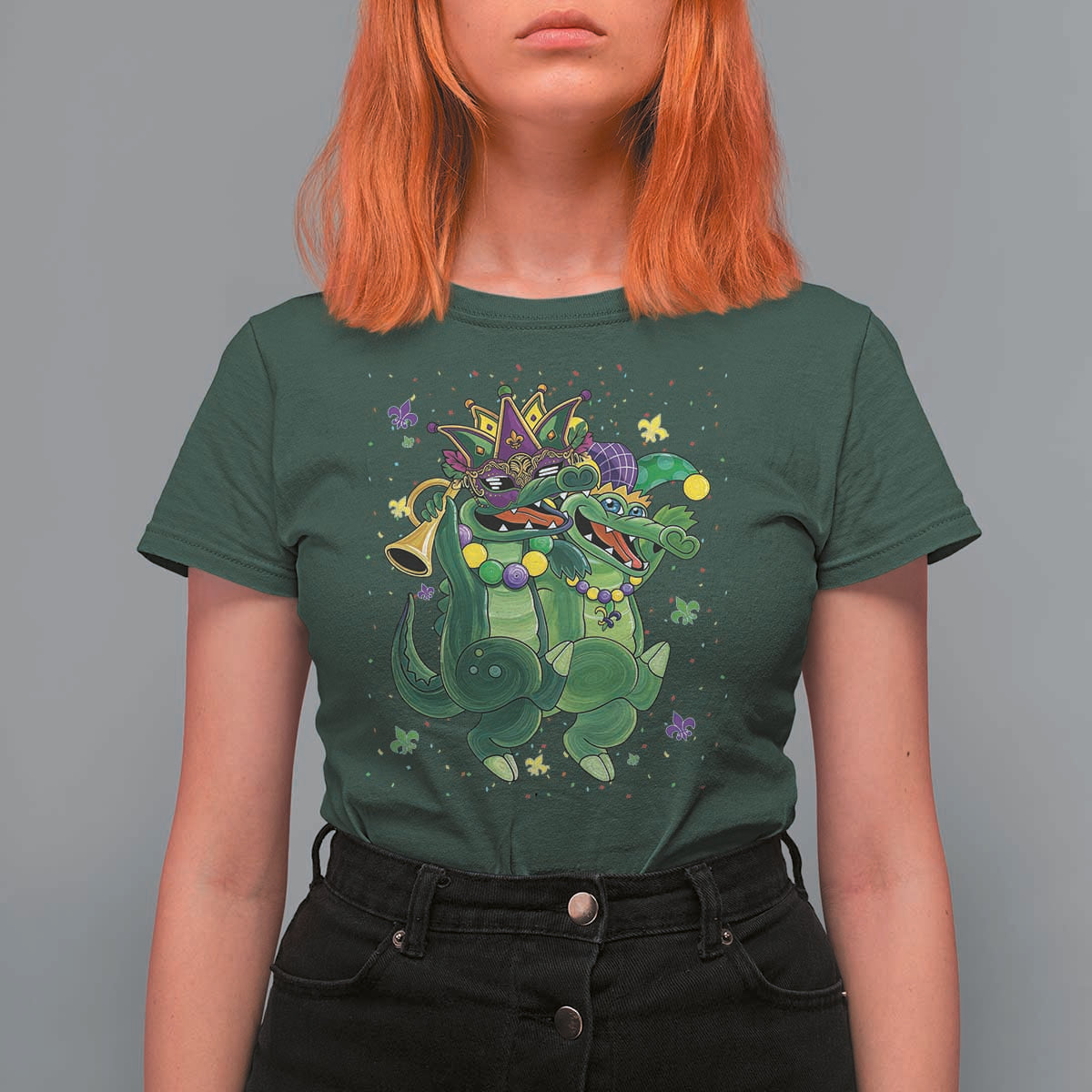 Happy Mardi Gras Alligator T Shirt For Women Mardigator Crocodile Dancing New Orleans Louisiana