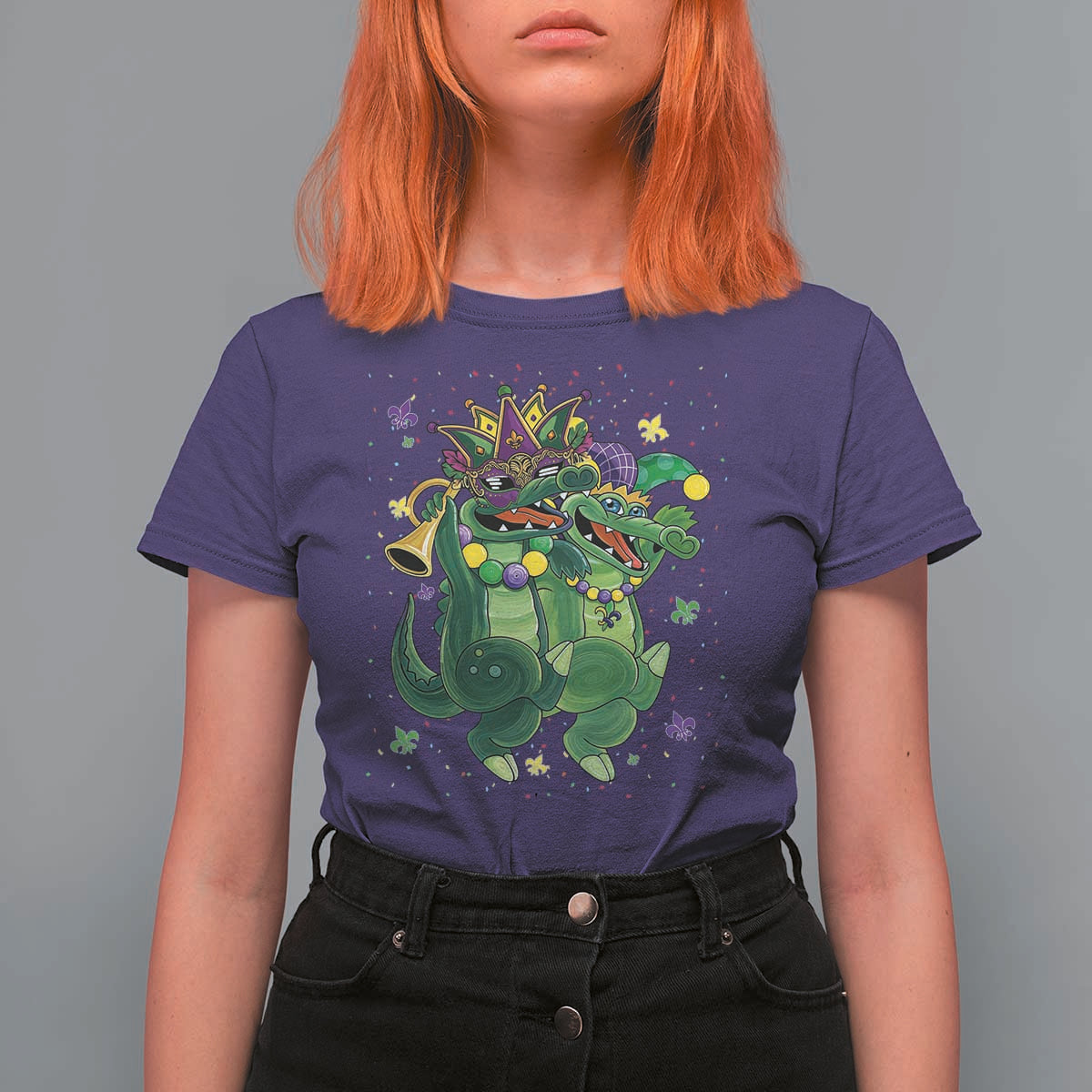 Happy Mardi Gras Alligator T Shirt For Women Mardigator Crocodile Dancing New Orleans Louisiana