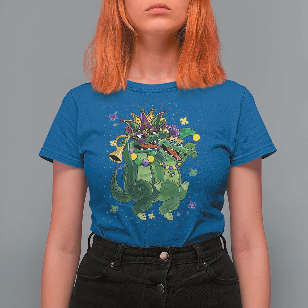 Happy Mardi Gras Alligator T Shirt For Women Mardigator Crocodile Dancing New Orleans Louisiana