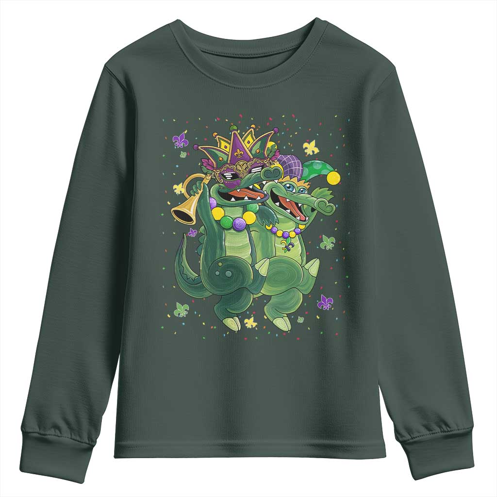 Happy Mardi Gras Alligator Youth Sweatshirt Mardigator Crocodile Dancing New Orleans Louisiana
