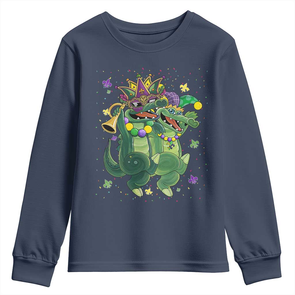 Happy Mardi Gras Alligator Youth Sweatshirt Mardigator Crocodile Dancing New Orleans Louisiana
