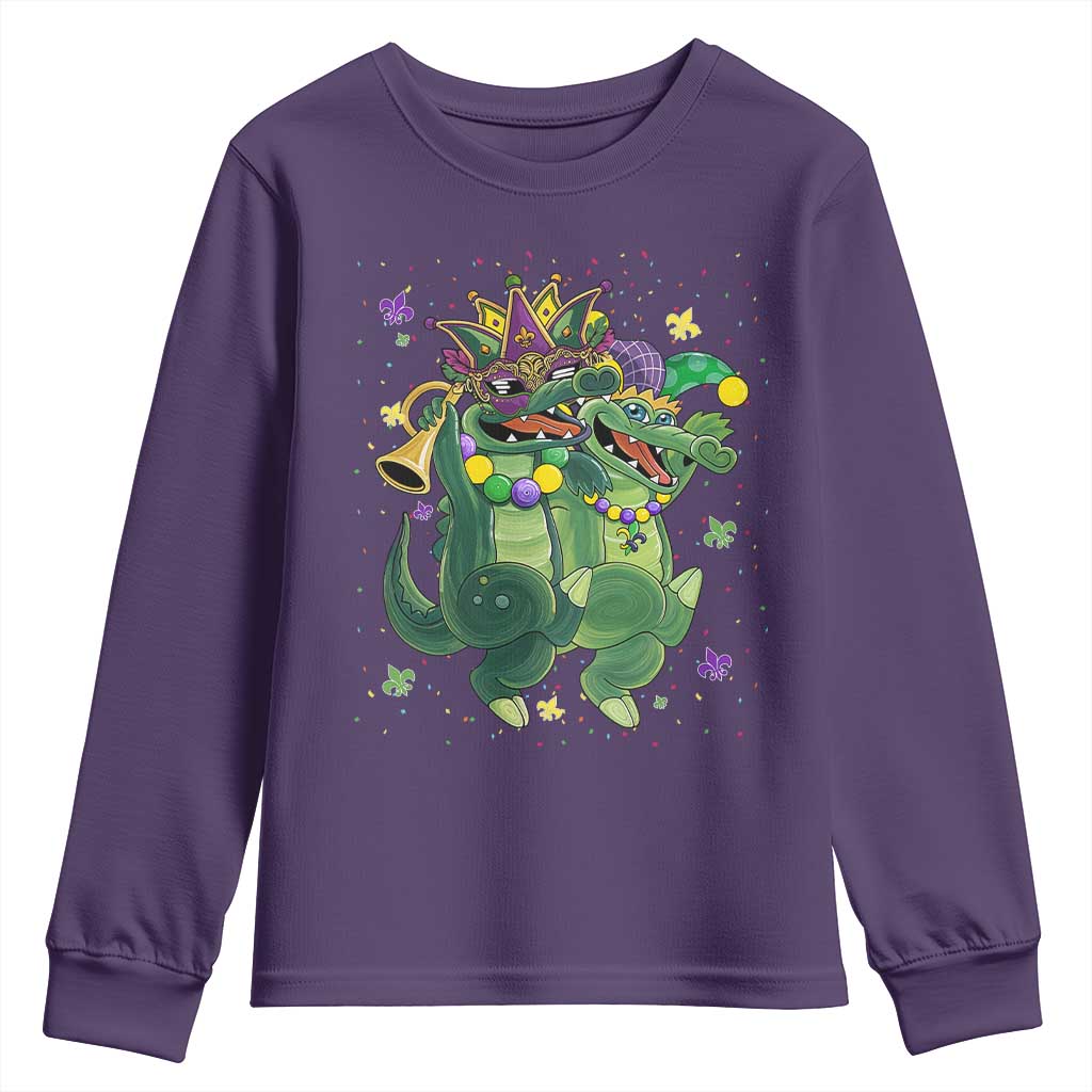 Happy Mardi Gras Alligator Youth Sweatshirt Mardigator Crocodile Dancing New Orleans Louisiana