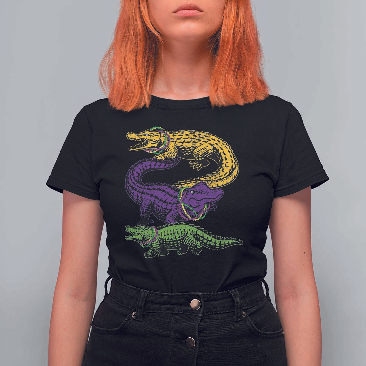 Aligator Crocodiles Louisiana Mardi Gras T Shirt For Women