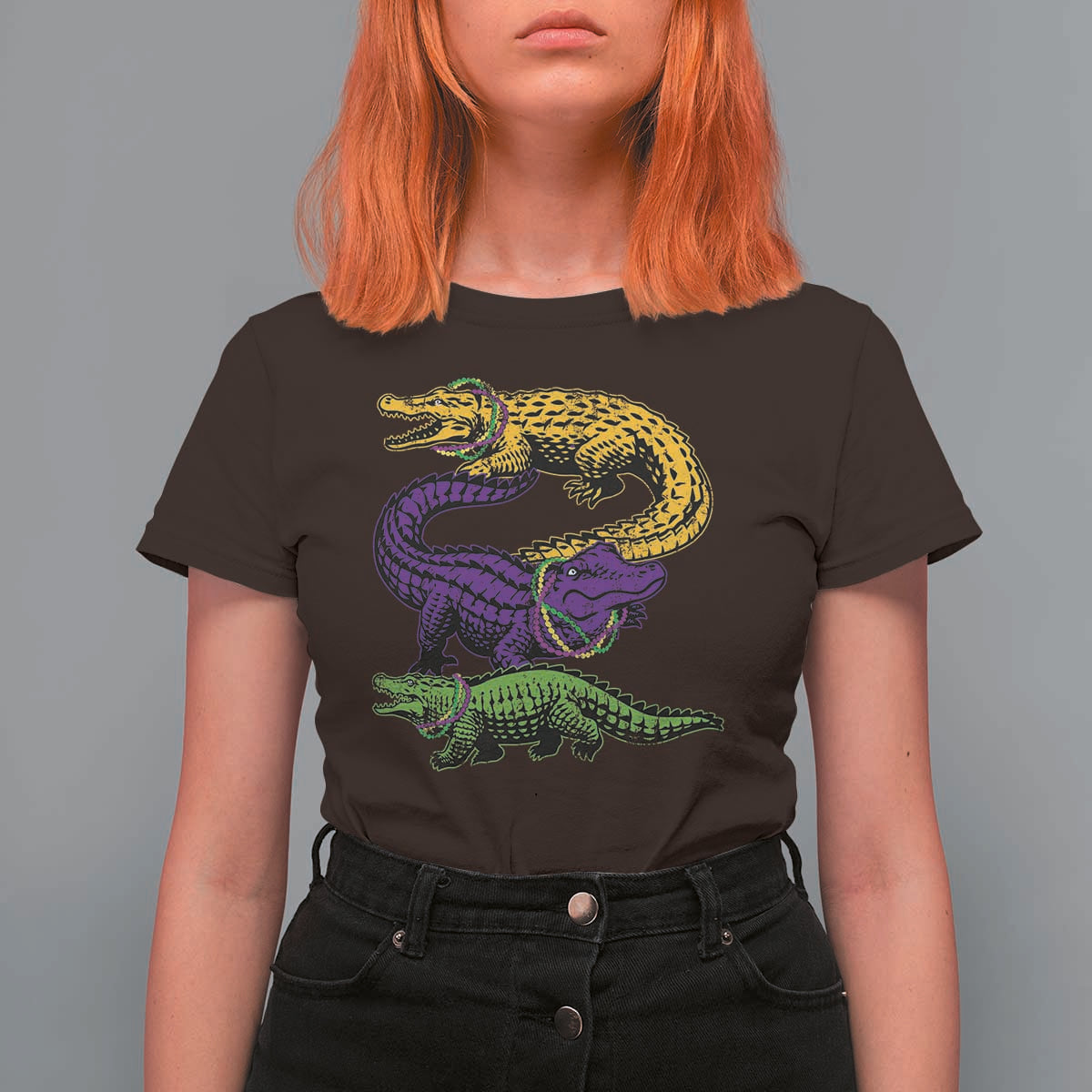 Aligator Crocodiles Louisiana Mardi Gras T Shirt For Women