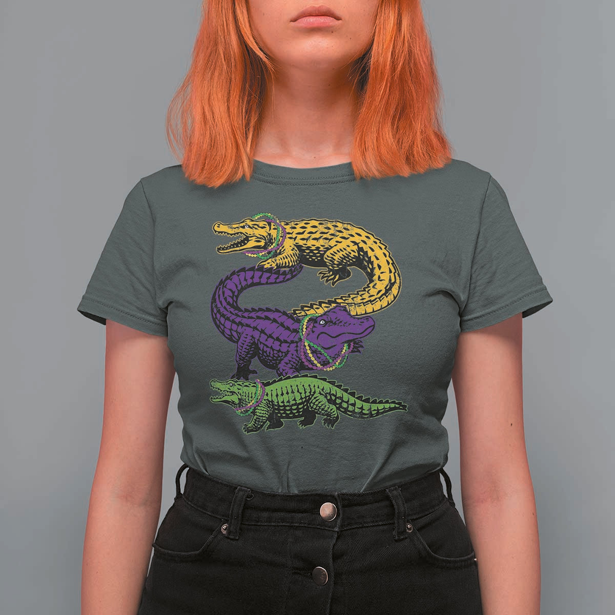 Aligator Crocodiles Louisiana Mardi Gras T Shirt For Women