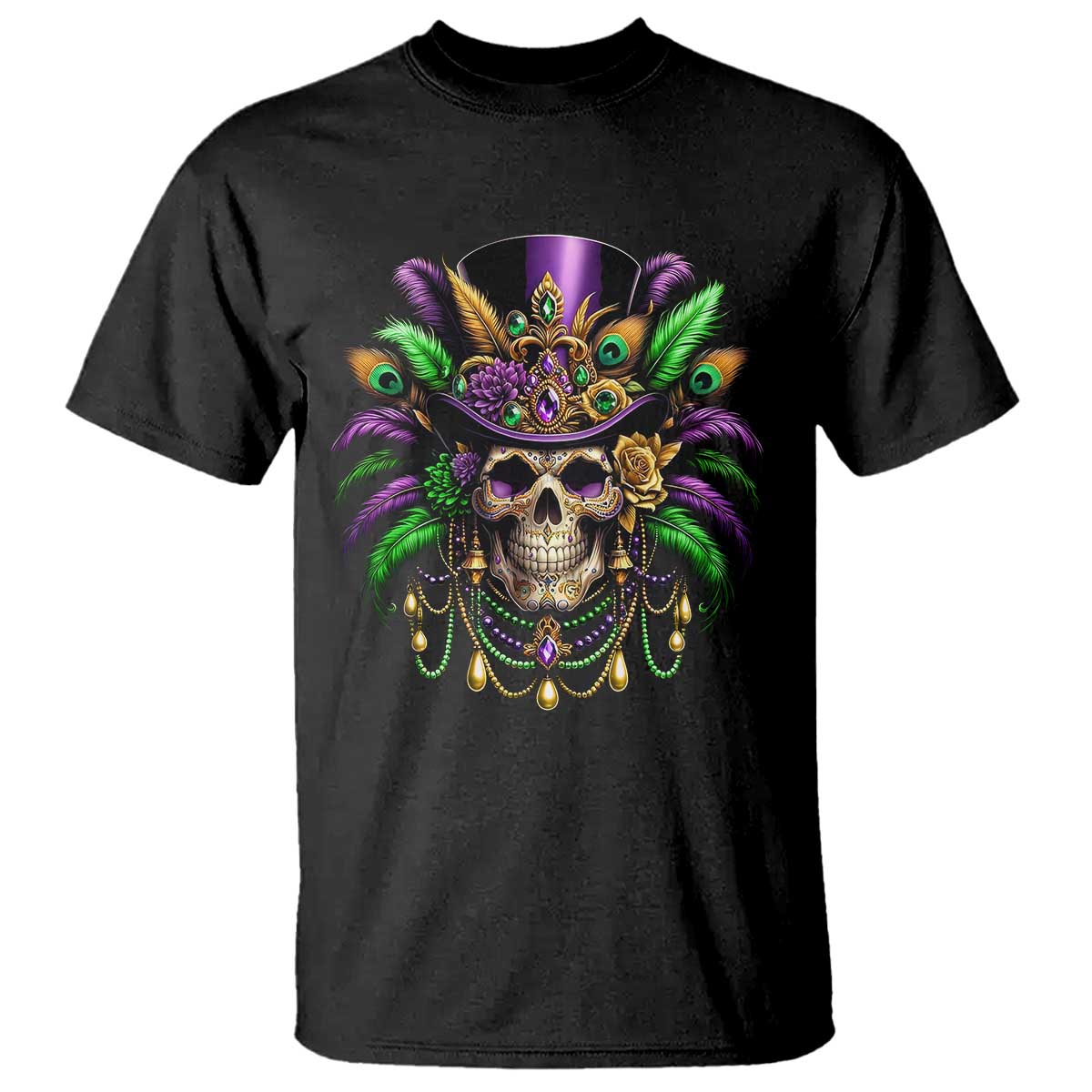 Mardi Gras Sugar Skull T Shirt Fat Tuesday