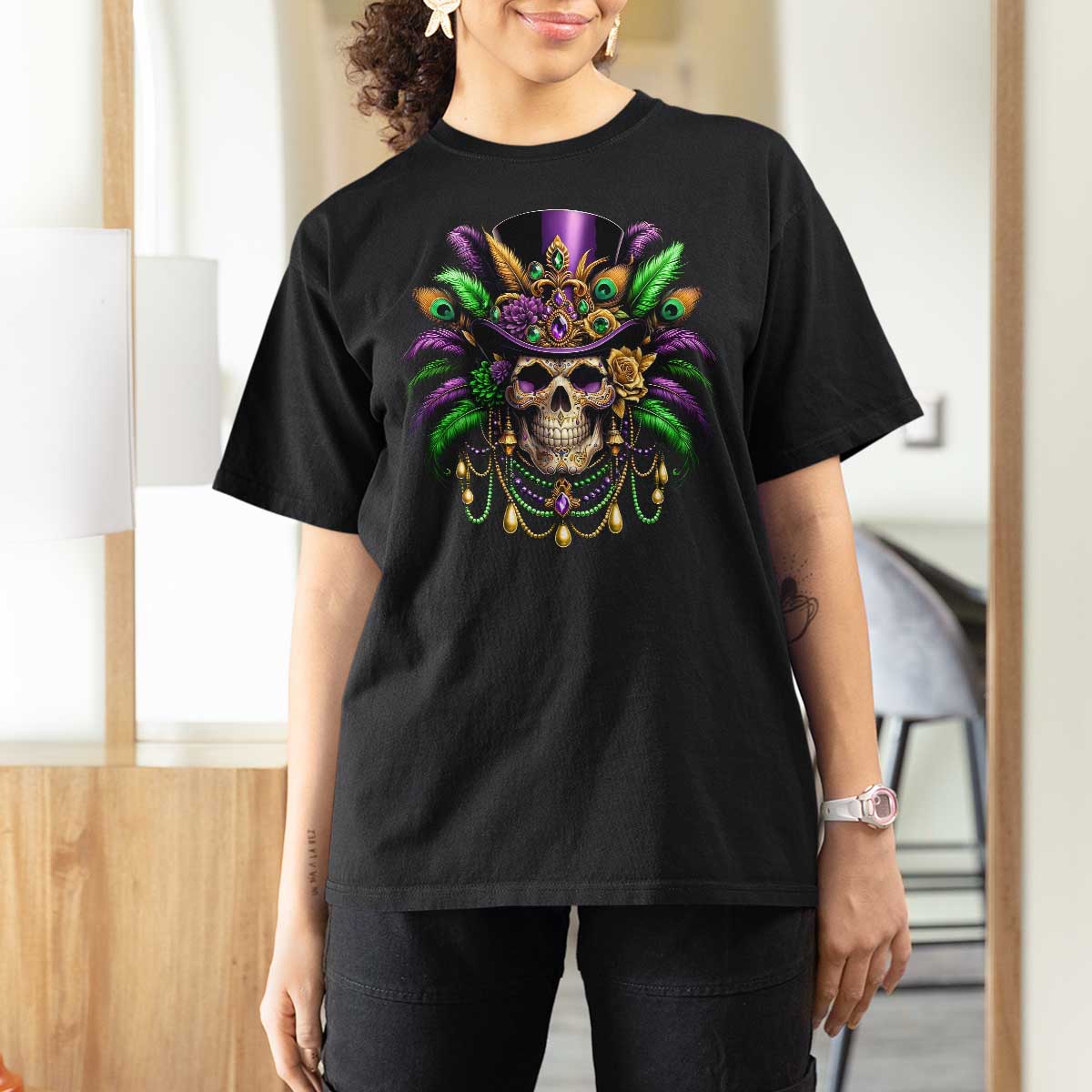 Mardi Gras Sugar Skull T Shirt For Women Fat Tuesday