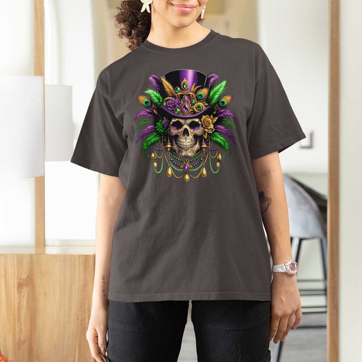 Mardi Gras Sugar Skull T Shirt For Women Fat Tuesday