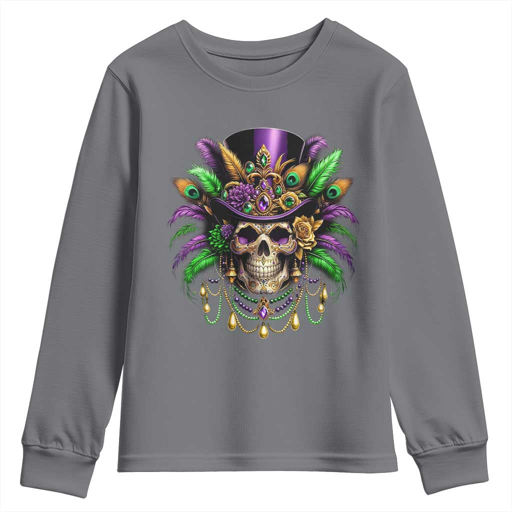Mardi Gras Sugar Skull Youth Sweatshirt Fat Tuesday
