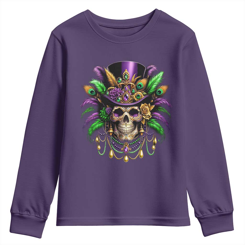 Mardi Gras Sugar Skull Youth Sweatshirt Fat Tuesday