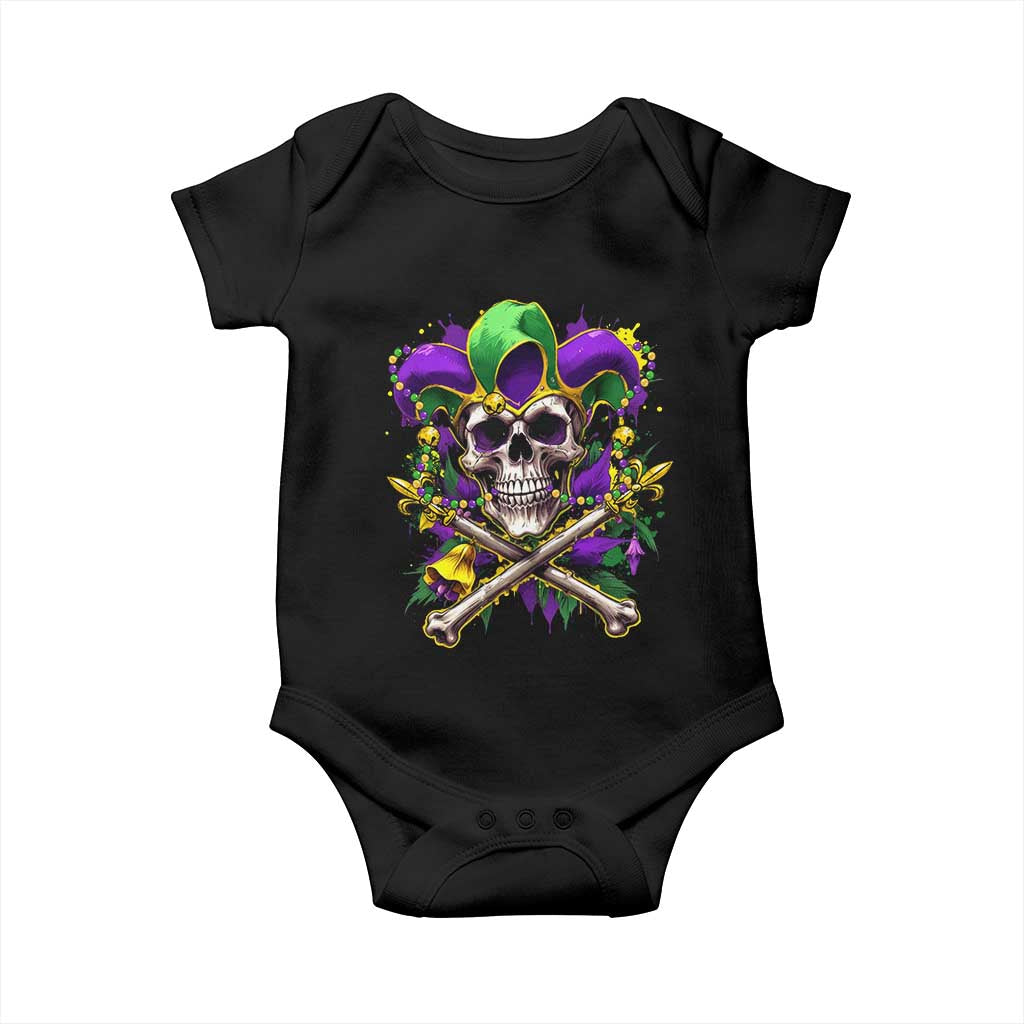 Mardi Gras Jester Skull Baby Onesie New Orleans Skeleton Beads