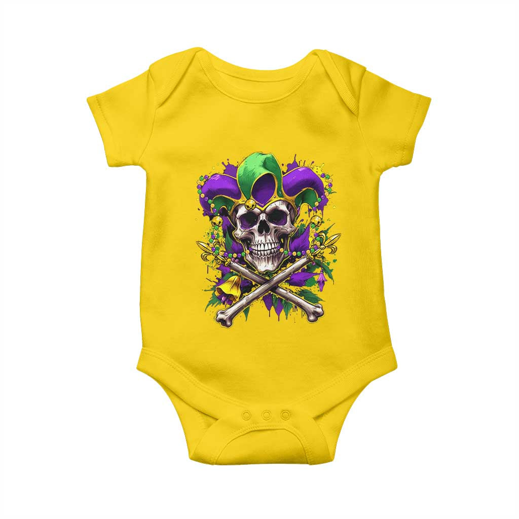 Mardi Gras Jester Skull Baby Onesie New Orleans Skeleton Beads