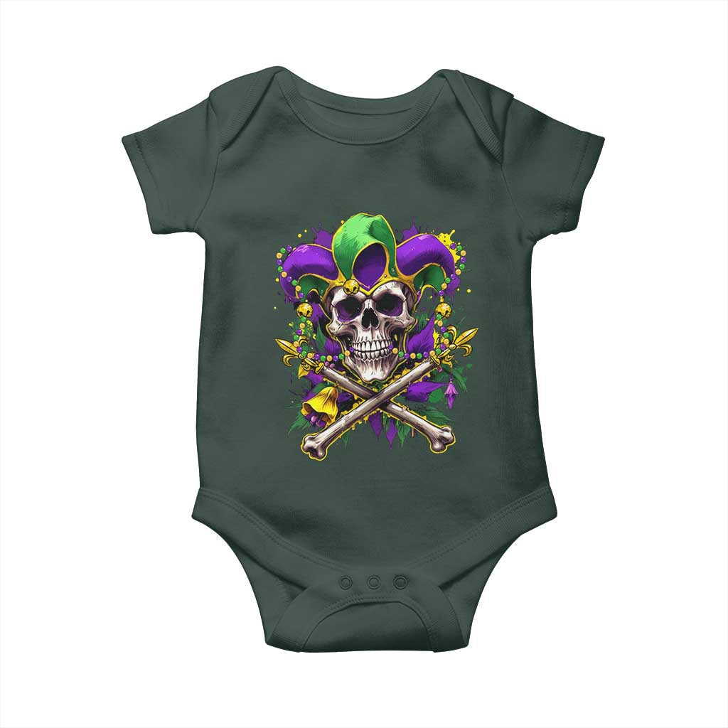 Mardi Gras Jester Skull Baby Onesie New Orleans Skeleton Beads