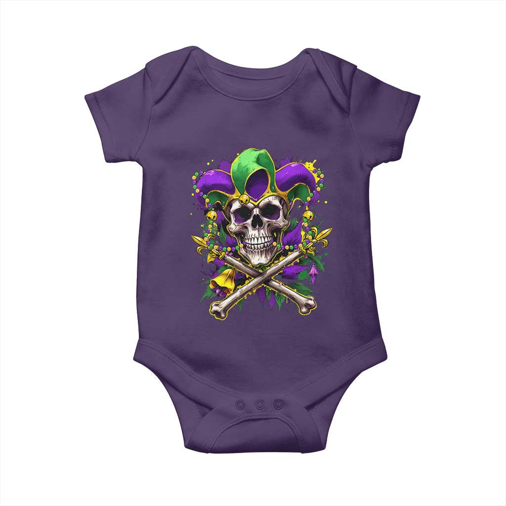 Mardi Gras Jester Skull Baby Onesie New Orleans Skeleton Beads