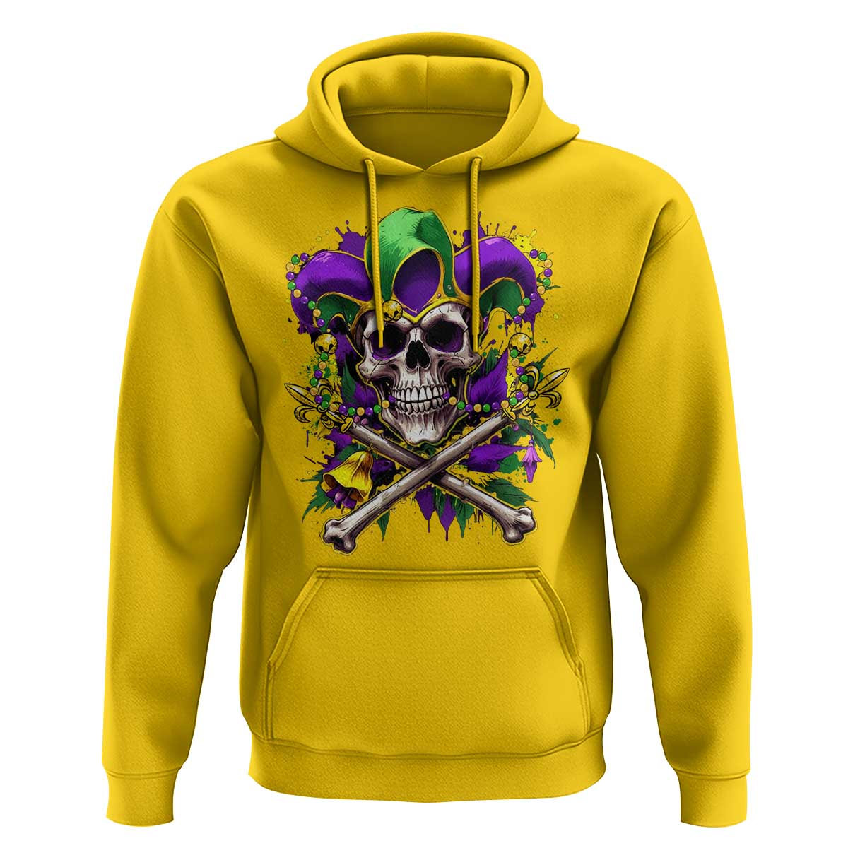 Mardi Gras Jester Skull Hoodie New Orleans Skeleton Beads
