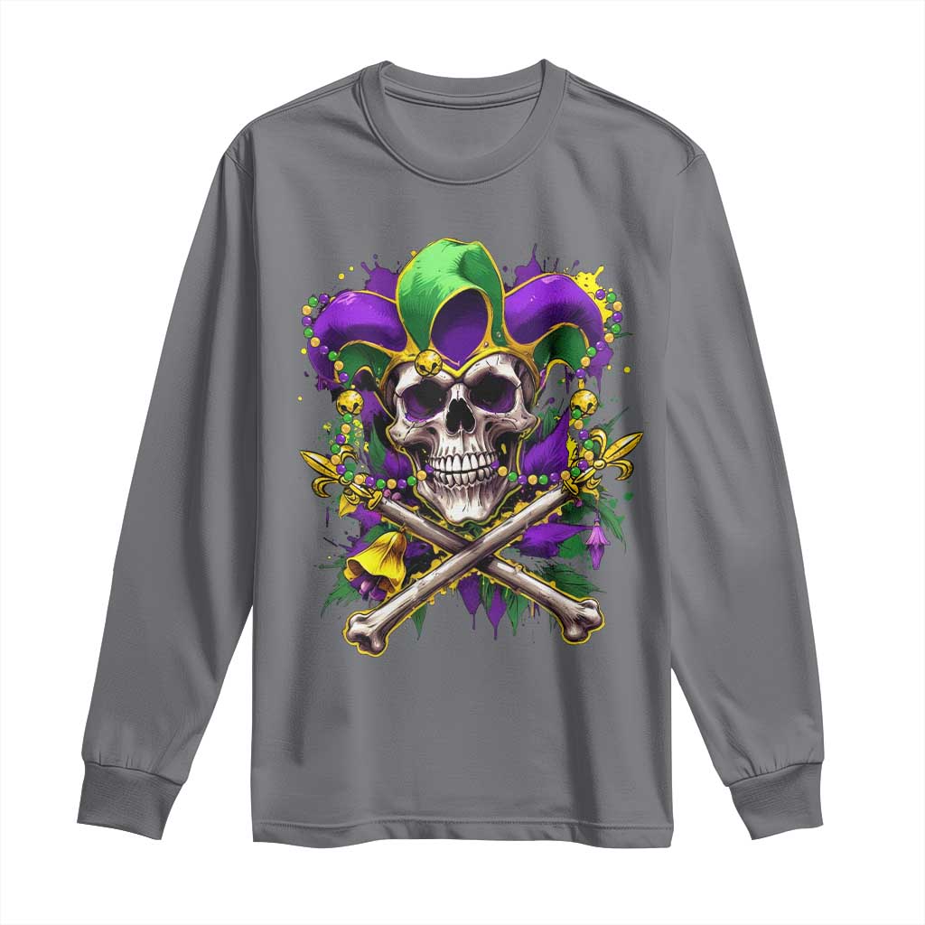 Mardi Gras Jester Skull Long Sleeve Shirt New Orleans Skeleton Beads