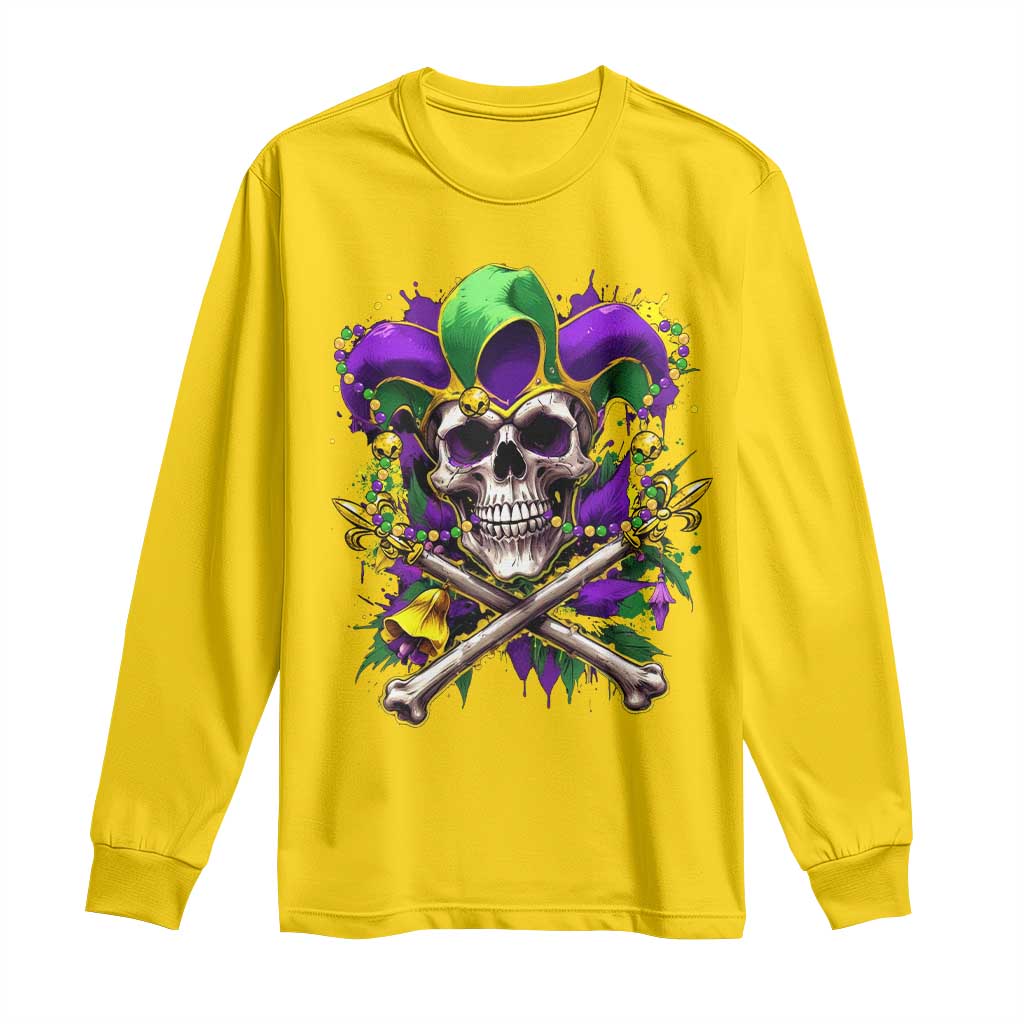 Mardi Gras Jester Skull Long Sleeve Shirt New Orleans Skeleton Beads
