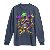 Mardi Gras Jester Skull Long Sleeve Shirt New Orleans Skeleton Beads