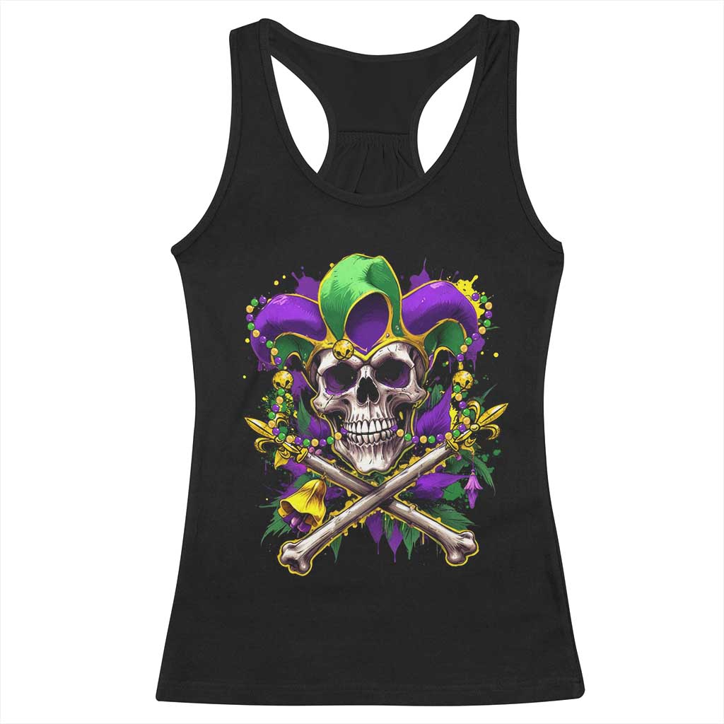 Mardi Gras Jester Skull Racerback Tank Top New Orleans Skeleton Beads
